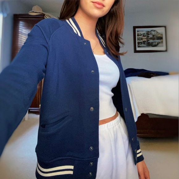 Blue cotton varsity jacket - Picture 3 of 4